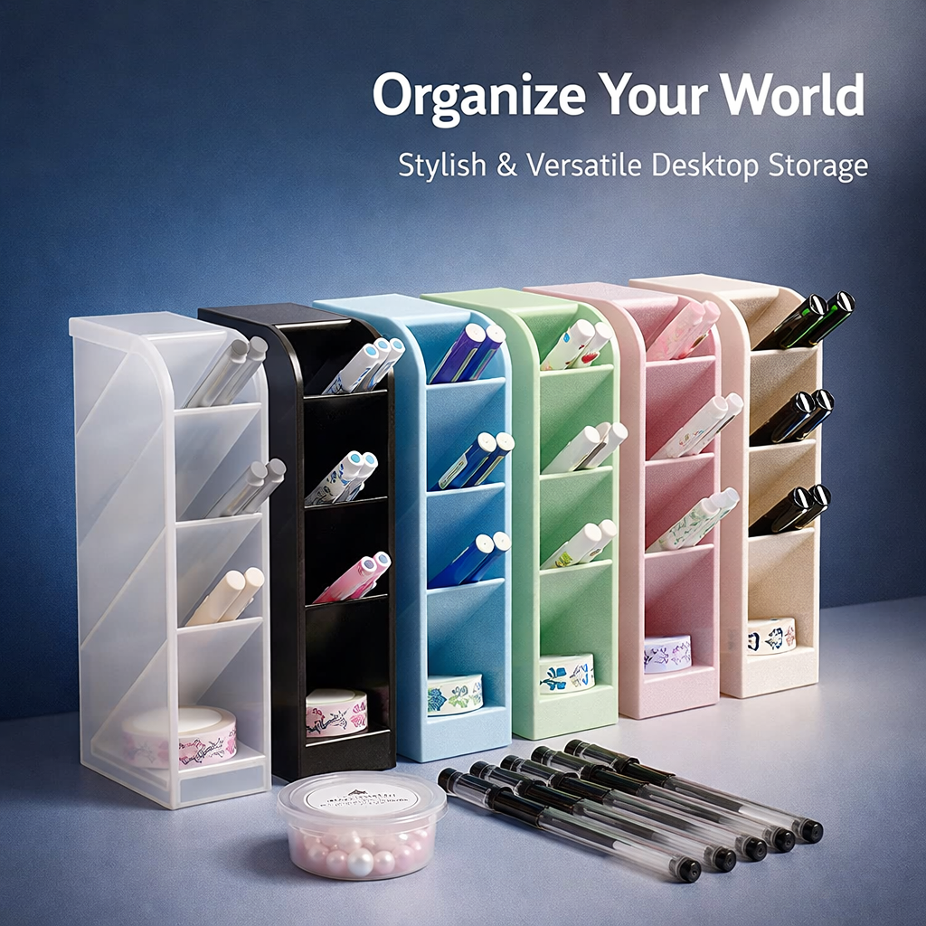 Clear Acrylic Pen Holder for Desk Storage, Slanted Pencil for Desktop Organizer for Student Stationery