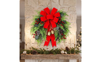 Christmas Wreath with Bow Festive Christmas Wreath with Bells Holiday Door Hanger for Entryway, Fireplace