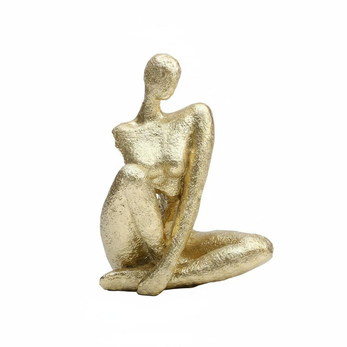 Golden Sitting Lady Figurine Elegant Accent Piece Abstract Woman Statue Handcrafted Look House Decoration for Living Room