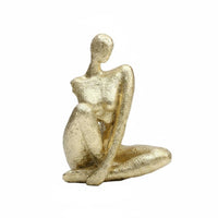 Golden Sitting Lady Figurine Elegant Accent Piece Abstract Woman Statue Handcrafted Look House Decoration for Living Room