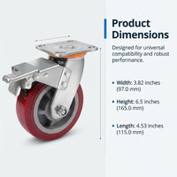 Heavy Duty Castor Wheels PU, Industrial Casters with Brake Heavy Duty, Duty Castor Wheels Brakes, Polyurethane Double Bearing Trolley Wheels