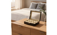 Watch Display Box PU Leather Watch Organizer with Window Dustproof Jewelry Box with Dividers for Collectors, Dresser, Closet