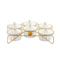 Countertop Snack Organizer with Jars Lidded Candy Organizer with Stand 6-Compartment Serving Station with Bowls Decorative for Hosts, Families, Kitchen Counter, Party, Living Room