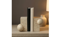 Sculptural Bookends Stone-Look Geometric Bookends Beige Book End Set for Readers, Bookshelf, Study Desk, Office