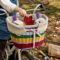 Kids' Woven Bicycle Basket with Liner - Front Handlebar Storage for Children's Bikes, Detachable & Portable