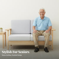 Elderlyaccessible Design Sofa with Cane Holder durable Wood Frame Loveseat Supportive Armrests Household Seating Ergonomic for Caregivers, Apartment Dwellers, Nursing Home, Assisted Living Facility, Rehabilitation Center, Waiting Room