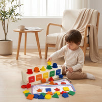 Wooden Sorting Box with Cards Colorful Educational Toy with Shape Pieces Wooden Sorting Toy Geometric Color Matching