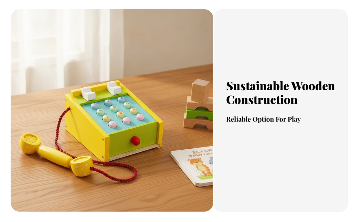 Raised Buttons Wooden Toy Telephone Realistic Imitation Telephone Toy Imaginative Play Wooden Pretend Phone Interactive for Preschoolers