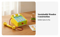 Raised Buttons Wooden Toy Telephone Realistic Imitation Telephone Toy Imaginative Play Wooden Pretend Phone Interactive for Preschoolers