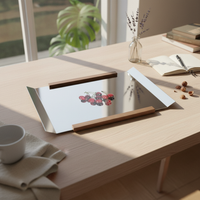 Walnut Wood Tray Stainless Steel Mirror Tray Metal Handles for Living Room