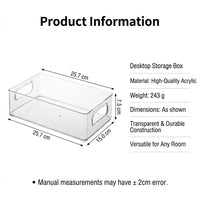 Desktop Organizer Box with Handle, Clear Acrylic Stackable Storage Bin, Large Capacity for Dorm Room, Snack for Students
