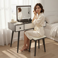 Hinged Lid Vanity Table Space Saving Dressing Table with Mirror and Stool Bedroom Furniture for Women