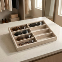 Velvet-Lined Glasses Tray with 8 Compartments Divided Eyeglasses Organizer Rectangular Eyewear Display Tray Slimline for Retailers, Dresser, Closet