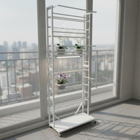 Adjustable Flower Stand 5 Tiered Plant Shelf Mobile with Wheels Sturdy Metal Construction Easy Assembly Suitable for Gardeners Balcony Living Room Sunroom