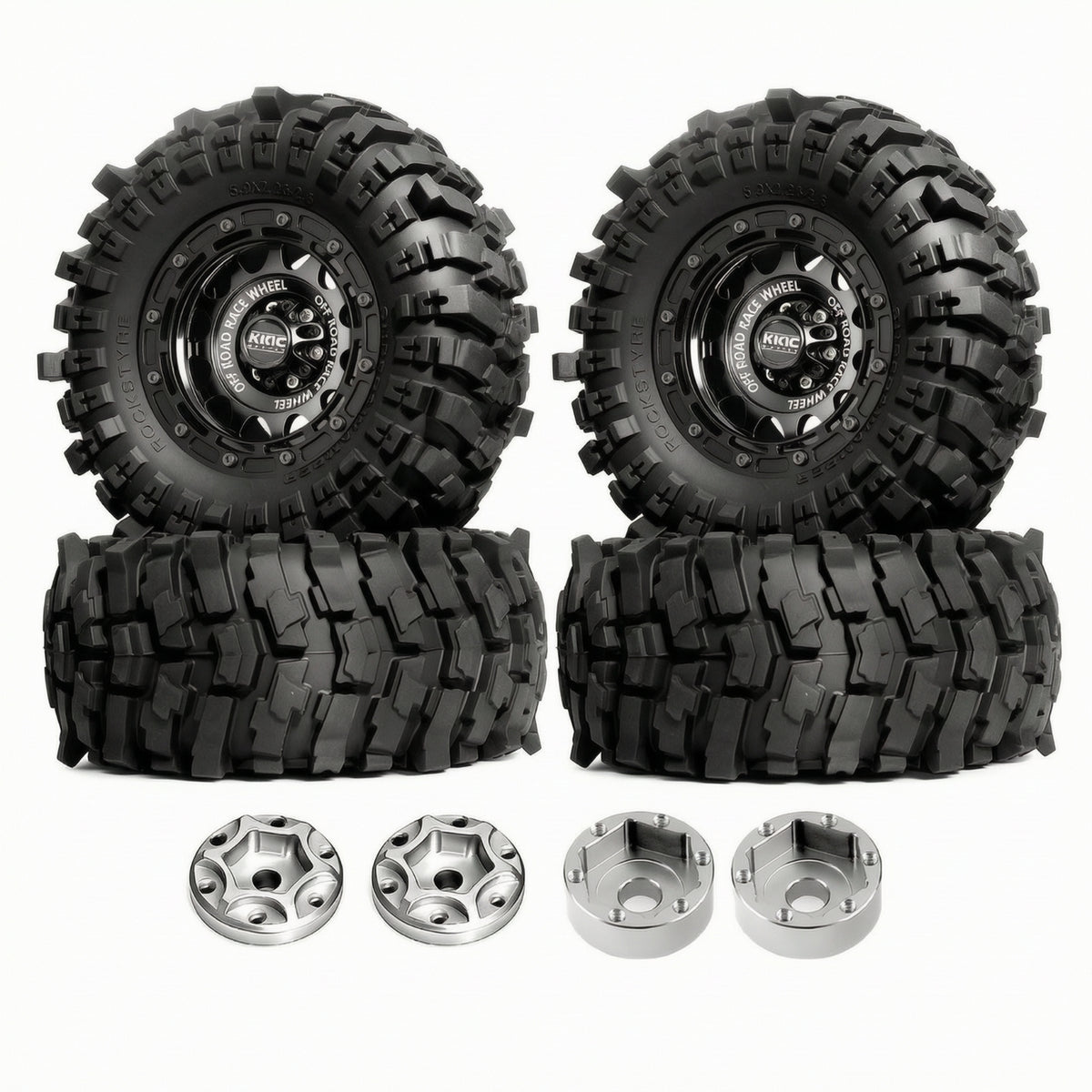 4 Pieces RC Crawler Wheel and Tire Assembly Dark Wheel and Tire Set with Beadlock Rim High Traction Tires for Trail Building