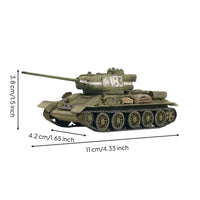 T-34/85 Tank Model Unpainted 1/72 Scale Tank Model Includes Decals for Display Shelf