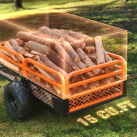 Heavy-Duty ATV Dump Cart 1500 Lb Capacity Lawn Tractor Dump Cart Orange Frame for Yard Hauling