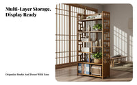 Multi-Tier Display Cabinet Heavy Duty Chinese Design Display Shelf Anti-Fall Side Panels Asymmetrical Room Divider Shelf for Tea Enthusiasts