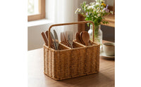 Compartment Basket with Handle Multi Use Divided Basket with Handle Sturdy Woven Utensil Holder for Countertop, Entryway