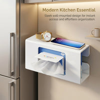 Fridge Organizer Dispenser Box for Dorm Room Students, No-Drill Metal Paper Towel Holder for Kitchen, Versatile Wall Mount Roll