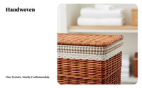 Round Wicker Bin Woven Design Laundry Hamper Multi-Purpose for Parents, Students