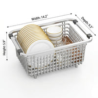Dish Rack and Dish Drainer with Kitchen Utensil Holder, Adjustable Stainless Steel Sink Drainer, Space Saving Over Sink Drain Rack for Cutlery