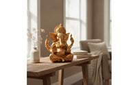 Resin Ganesha Statue with Lotus Base Tabletop Ganesha Statue Sculpted Decor Decorative for Home Altar