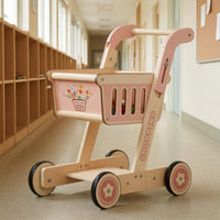 Shopping Cart Pusher Stable Frame Push Cart Pusher Pink for Children