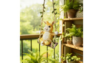 Outdoor Hanging Rabbit Ornament Easy to Hang Rabbit on Swing Resin Bunny Swing Statue Hand-Painted for Homeowners