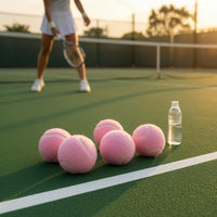 6 Pieces Chemical Fiber Pink Tennis Ball Stitched Seams Fuzzy Tennis Ball Standard Shape
