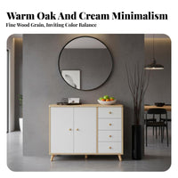 hardwood Wood Legs 2-Door 3-Drawer Cabinet Multi-Functional Sideboard Large Capacity Storage Furniture Modern Design for Apartment Dwellers, Homeowners, Families, Living Room, Bedroom, Hallway, Entryway