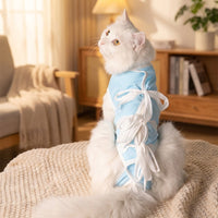Cat Recovery Suit with Ties, Breathable Anti-Licking Cat Suit for Post Surgery Clothes, Full Body Sleeveless Crew Neck Spay Neuter General Use