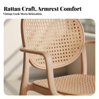 Stackable Design Faux Rattan Armchair Woven Backrest Dining Seat Wabi-Sabi Aesthetic Seating Furniture With Armrests for Adults, Homeowners, Office Workers, Balcony, Living Room, Bedroom, Reading Nook