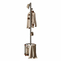 Minimalist Design Valet Rack with Hamper Liberated Standing Garment Stand Multi-Hook Coat Tree Stable and Sturdy for Families, Homeowners, Renters, Bedroom, Entryway, Apartment, Living Room