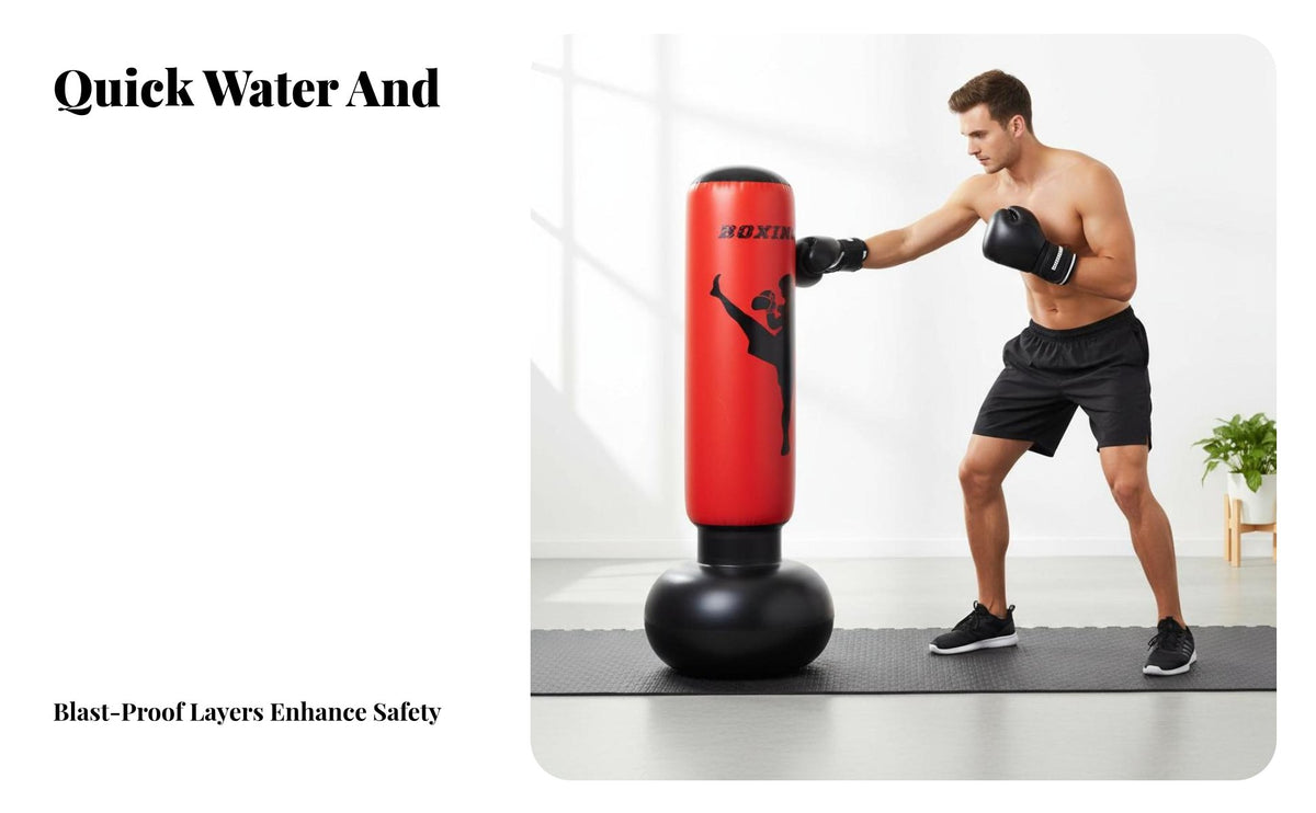 Fast Rebound Inflatable Boxing Column Stable Base Inflatable Striking Target Long-Lasting PVC Material Tumbler Boxing Bag Leak-Proof for Adults, Teens, Beginners, Home Gym, Indoor, Workout, Garage