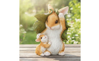 Hare Statue with Leaf Motif Hand-Painted Family Bunny Decorations Charming Hare Garden Statue for Nature Lovers, Patio