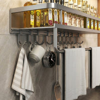 Wall Mount Rack for Utensil Storage, Durable Spice Made of Metal, Space Aluminum Kitchen Organizer with Adhesive Setup