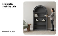 French Design Arched Top Display Cabinet Retro Design Arched Hutch Freestanding Bookcase Multi-Functional for Interior Decorators, Apartment Dwellers, Living Room, Home Office, Bedroom, Entryway
