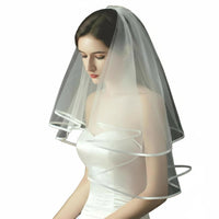 Bridal Veil, Double Tier Edged Veil with Comb, Simple Cream Wedding Headpiece, European Design, Photography Accessory