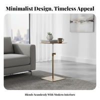 Adjustable Pedestal Table Movable Round Drink Stand Brushed Finish for Bedroom