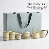 Kung Fu Tea Set for Adults, Ceramic Teapot with Handle and Cups, Traditional Chinese Porcelain with Gift Box
