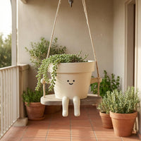 Swing Hanging Planter Short Side Arms Hanging Head Flower Pot Cream Colored