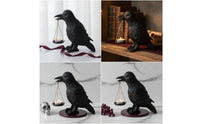 Resin Candle Holder with Hanging Tray Sculpted Raven Candle Holder Witchy Bird Sculpture Macabre for Bookshelf