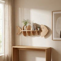 fishes Shaped Wall Shelf Decorative Wooden Shelf with fishes Design Coastal Furniture for Living Room