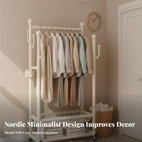 Multi-Functional Double Rod Garment Rack Heavy Duty Rolling Clothes Rack Mobile Coat Stand for Homeowners, Students, Retailers, Bedroom, Balcony, Laundry Room, Entryway