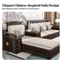 Wooden Sofa Set with Storage New Chinese aesthetic Lounge Suite full Wood Construction Sectional Couch for Homeowners, Adults, Villa, Reception Den