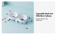 Anti-Tipping Stand Tilted Ceramic Cat Bowl Set Easy to Clean Double Ceramic Pet Bowl Set Non-Slip for Kittens, Small Dogs