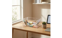 Foldable Storage Basket Stackable Foldable Storage Bin with Handle Transparent Clear Organizer for Cabinet, Closet, Pantry