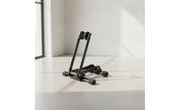 Upright Foldable Bike Stand Floor-Standing Foldable Two-Wheeler Stand Space-Saving Bike Rack with Folding Button Portable for Cyclists, Commuters, Garage, Indoor, Apartment