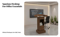 Stable Base Modern Presentation Podium Sturdy Structure Floor Standing Lectern Easy Assembly Standing Speech Desk Large Tabletop for Event Hosts, Receptionists, Conference Rooms, Lecture Halls, Auditoriums, Auditorium